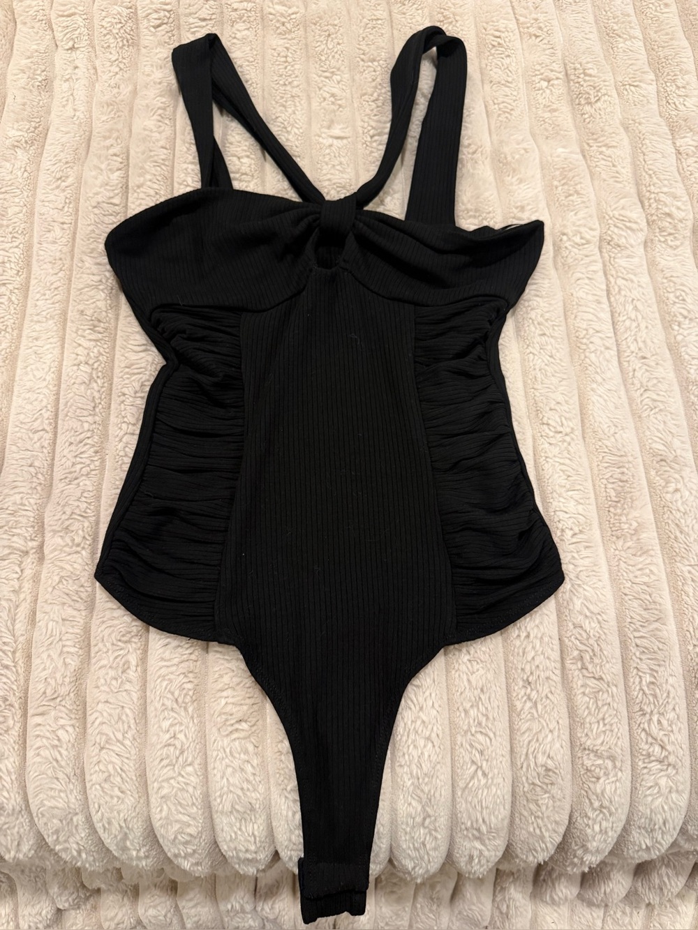Black Women’s One-Piece bodysuit with Ruched Sides